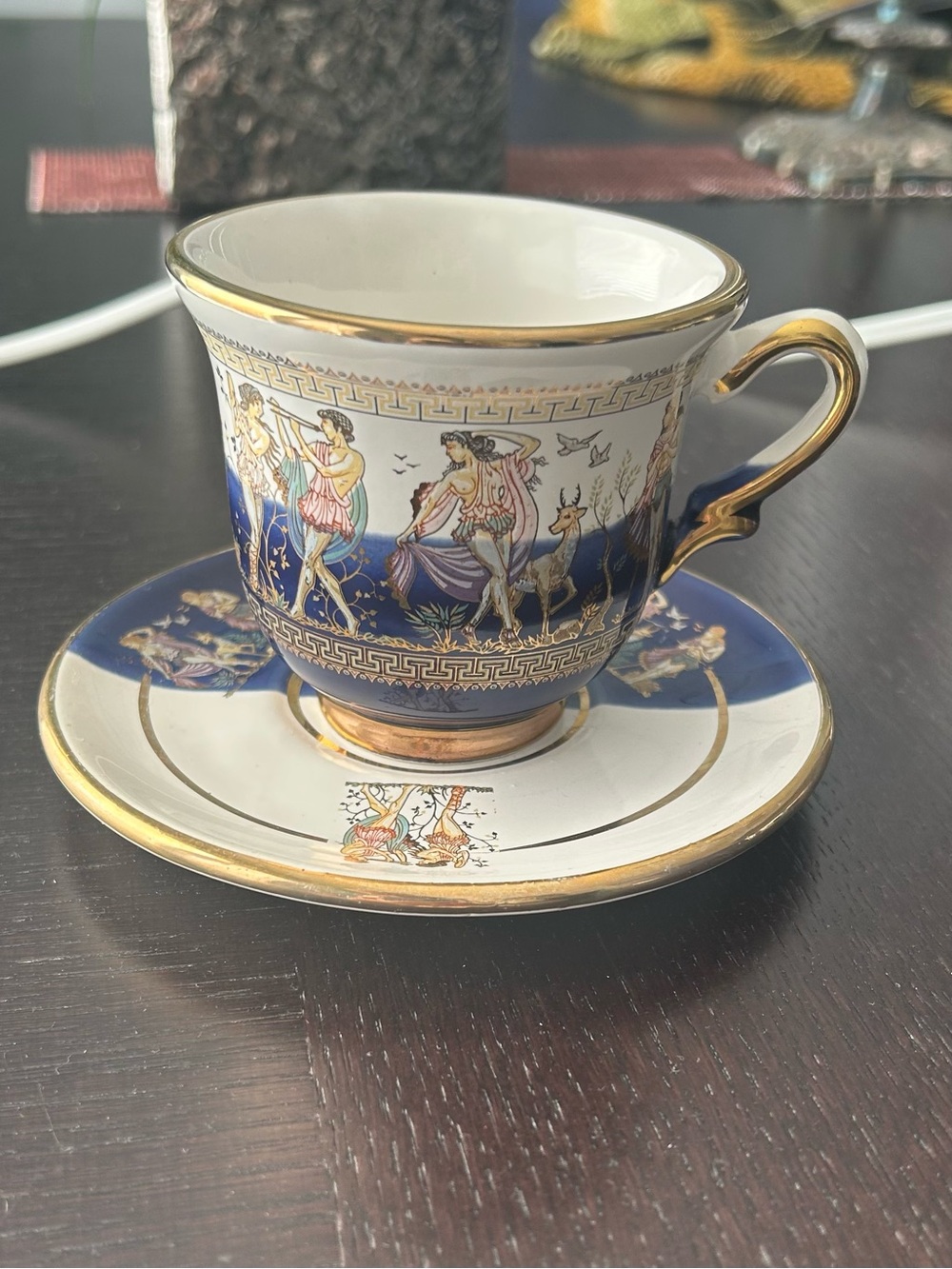 Vintage Gold-Trimmed Cobalt Blue Greek  Scene Tea Cup & Saucer - Picture 7 of 10